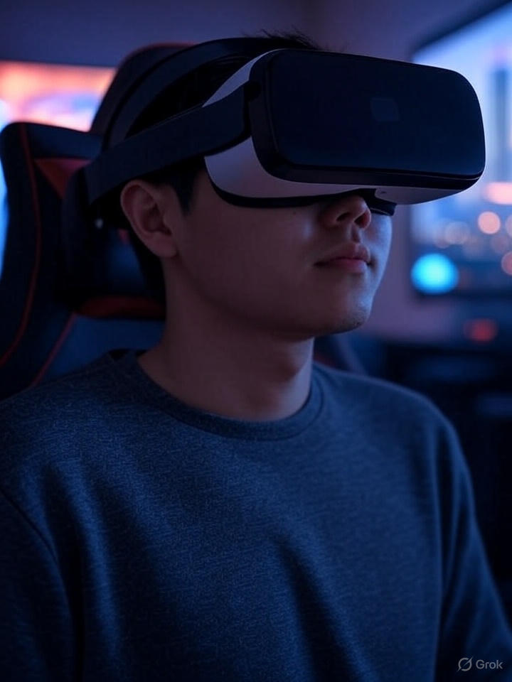 VR гейминг в Казахстане - игрок в очках виртуальной реальности